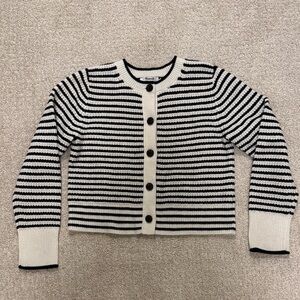 Madewell 100% merino wool, textured Black and White Striped Cardigan, small